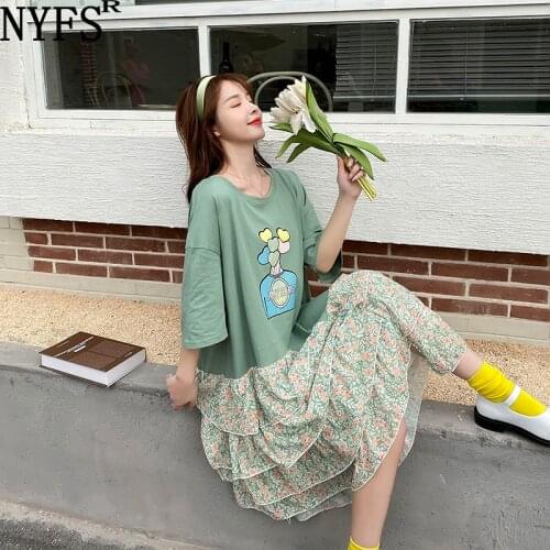 NYFS 2021 New Korean Loose Patchwork Chiffon Woman Dress Vestidos Robe Elbise Fashion Big size Cake Dress