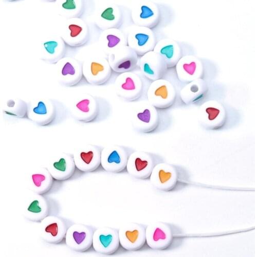 100Pcs 7mm Colored Jewelry Love Heart Acrylic Flat Round Beads for DIY Craft Jewelry Necklace Bracelet Making Hole 2mm