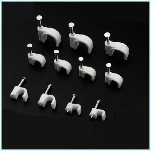 100pcs Cable fixed 9mm Flat or Round or Circle Path cable clips with Nail, Wire U Circle Cable Clamp with Nail