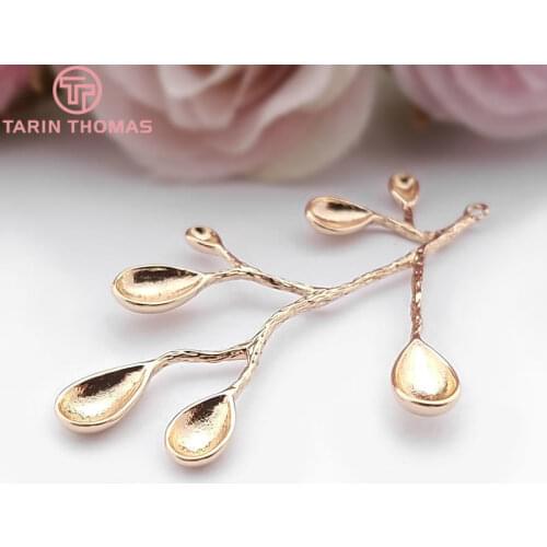 6PCS 49*32MM 24K Champagne Gold Color Plated Brass Drop Shape Branches High Quality Diy Jewelry Accessories