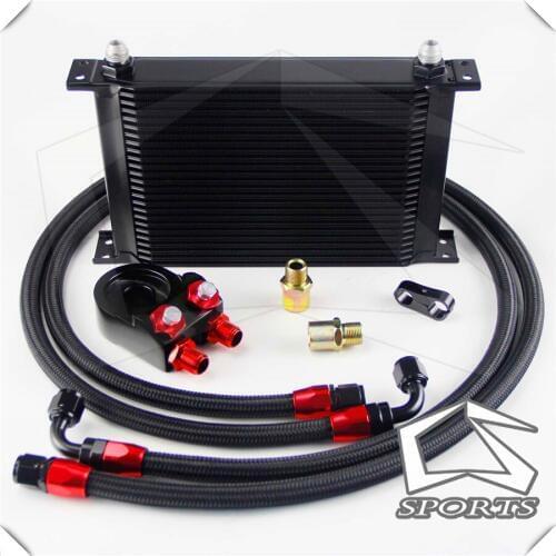 25 Row AN8 Engine Oil Cooler + 3/4*16 & M20 Filter Adapter + 8AN Oil Hose Kit
