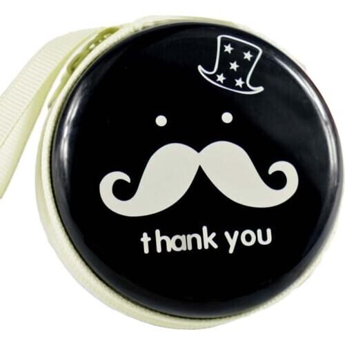 40PCS / LOT Creative Moustache Tinplate Wallet Animation Coin Storage Bag Round Zipper Cute Earphone Storage Bag
