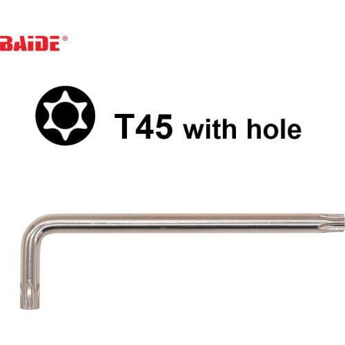 8*35*130mm Torx T45 L Key Screwdriver With Hole CR-V Steel Safety Screw driver for Car Professional Repair Tool 100pcs/lot