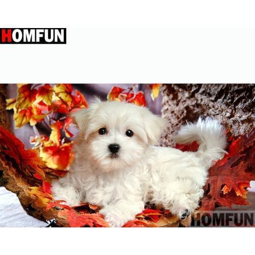 HOMFUN Diamond Painting Cross Stitch "Animal dog" Full Square Round Diy 5d Diamond Embroidery Picture Rhinestone Art A13249