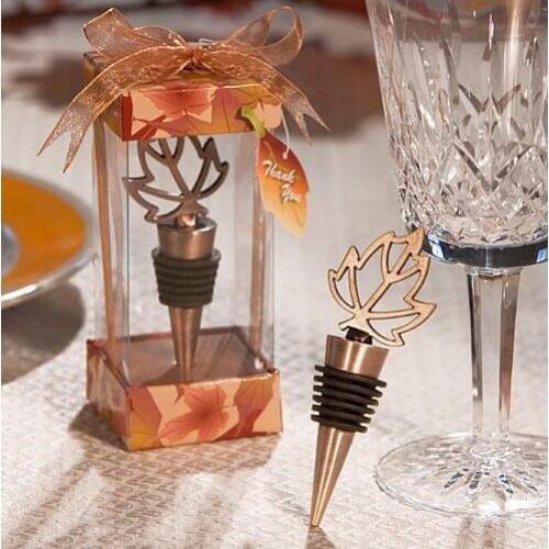 DHL Free Shipping 50pcs/lot Wedding favors gifts bronze Fall in Love Wine Maple leaves Bottle Stopper