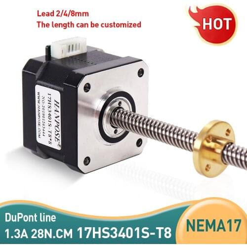 Free shipping nema17 Screw 17HS3401S-T8 L310 350MM Laser and 3D printer stepper motor Pitch with brass nut for CE ROSH ISO CNC
