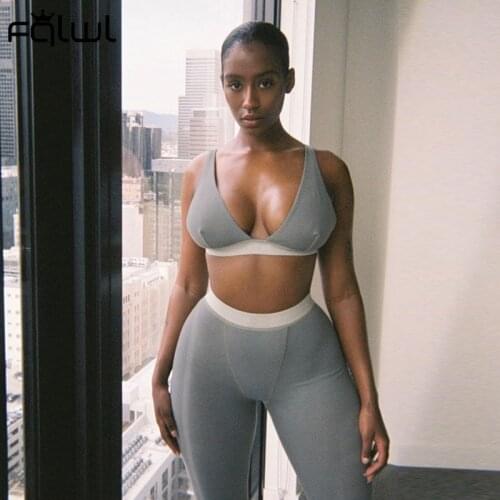 FQLWL Streetwear Two 2 Piece Set Women Outfits Sweatsuit Summer Ribbed Crop Top and Leggings Women Matching Set Tracksuit Female
