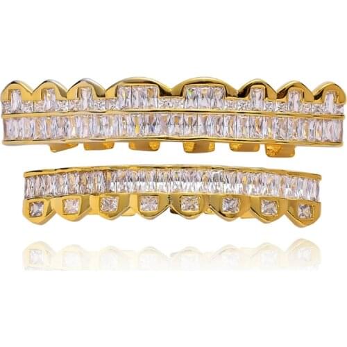Hip Hop Cubic Zircon Teeth Grillz ShinyTop Bottom Grills Dental Mouth Punk Tooth Caps Cosplay Jewelry