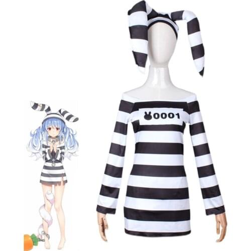 Game Hololive VTuber Usada Pekora Cosplay Costumes Cute Bunny Girl Dress Jail Uniforms Halloween Carnival Outfits Custom Made