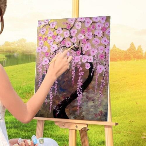 Flower Sakura Painting By Numbers Set Oil Paints 50*70 Canvas Pictures Handmade For Children For Drawing Handiwork