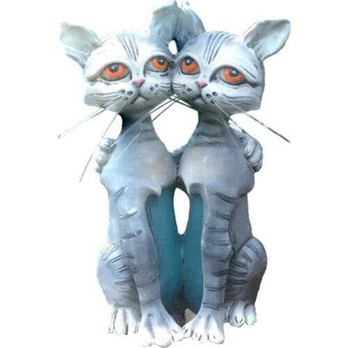 Cute Cat Ornament Hand Painted Resin Crafts Outdoor Animals Statue for Home Garden Courtyard Decoration D1