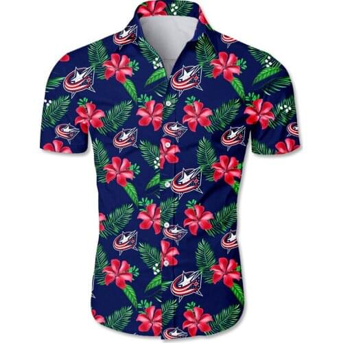 Columbus mens casual hawaiian shirts Red flower color bar five-pointed star print 3D Blue Jackets tops