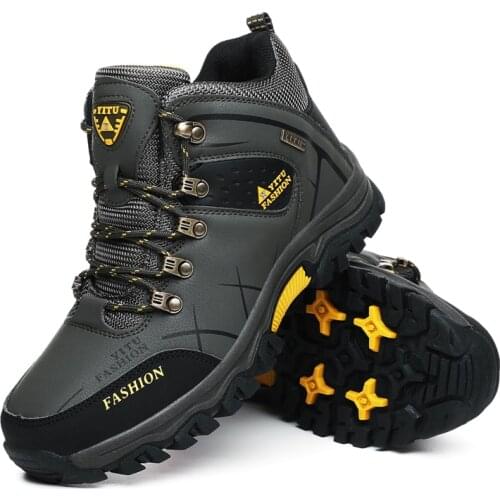 Men Winter Snow Boots Waterproof Leather Sneakers Warm Mountaineering Boots Outdoor Male Hiking Work Weightlifting Wrestling