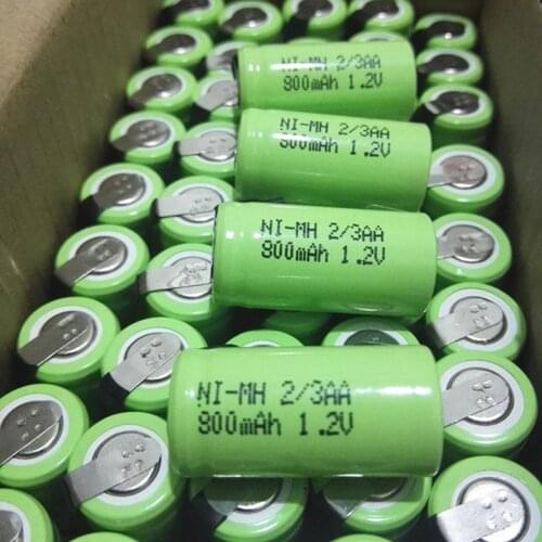 100pcs Welded Tabs Nimh 2/3AA 800mAh 1.2V 800mAh 14280 Rechargeable Battery Solder Lug for Razor Toy Nickel Camera Shaver