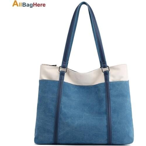 New Retro Canvas Bag Large Capacity One Shoulder Handbag Europe And The United States Contrast Color Fashion Art Canvas Tote Bag