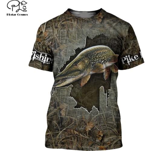 New Fashion Cool Pike Fishing Tshirt Vest Animal Fishing Art casual Tracksuit Funny 3D Print tshirt for Mens Womens dropshipping