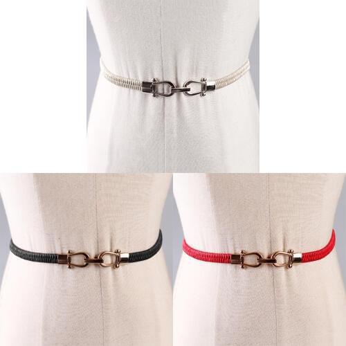 Retro Fold Elastic Waist Belt Stretchy Cinch Belt PU Leather Waistband