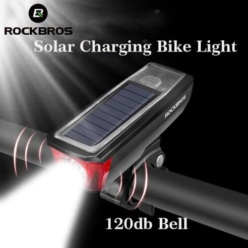 ROCKBROS Bicycle Headlights Bike Light 2000 MAh USB Rechargeable Solar Charging Bike Lights 120DB Bike Bell LED Flashlight
