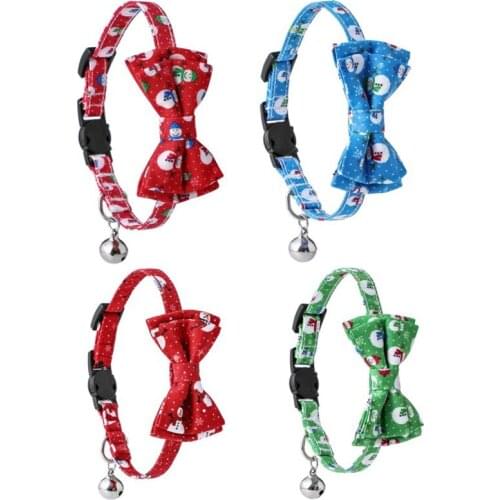 Christmas Pet Collar with Removable Bow Tie and Bell Xmas Cute Dog Cat Collars for Kitten Puppy Red Green