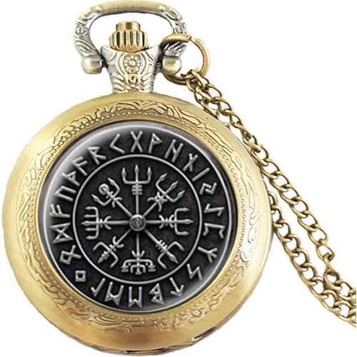 Steampunk 1pcs/lot Norse Viking Cross in Rune Circle pocket watch jewelry Glass Cabochon Necklace dome Jewelry Chain Womens man