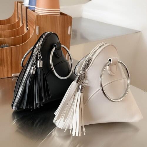 Metal Ring Leather Handbag Mini Triangle Women Clutch Purse Hand Bag Lady Famous Brand Designer Tote Bags 2021 New Womens Bags