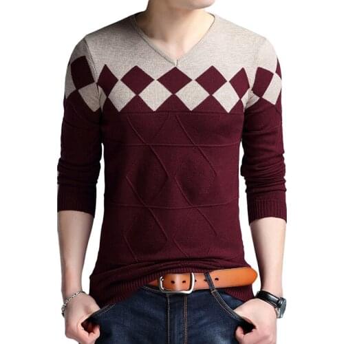 Cashmere Wool Sweater Men 2018 Autumn Winter Slim Fit Pullovers Men Argyle Pattern V-Neck Pull Homme Christmas Sweaters