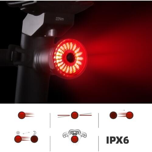 Bicycle Smart Auto Brake Sensing Light IPX6 Waterproof LED USB Chargable Cycling Set Taillight Bike Rear Light Bike Accessories