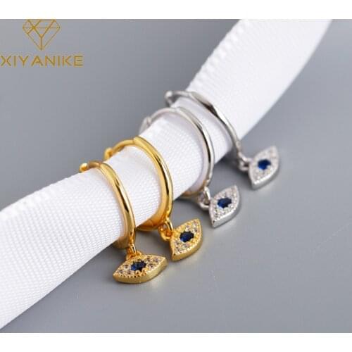 XIYANIKE 925 Sterling Silver 2021 Hot Sale New Demon Eye Pendant Big Blue Zircon Hoop Earrings For Female Retro Hip Hop Party