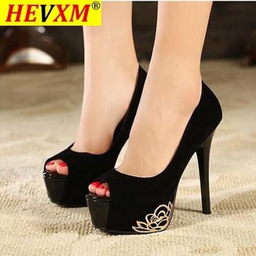 Womens high heels spring new Europe America 12cm fish mouth high heels waterproof platform sexy nightclub womens single shoes