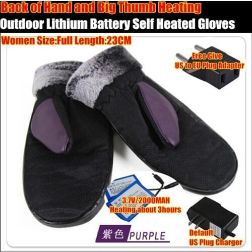 Women&Girl 2000MAH Winter Waterproof PU Electric Heating Gloves,Lithium Battery Self Heated Gloves,Back of Hand&Thumb Heating 3H