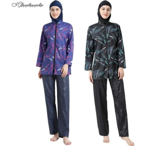 Plus Size Women Muslim Islamic Swimwear Full Cover Modesty Burkinis Sets Casual Swimsuit Beachwear Bathing Costumes