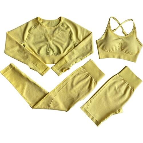 2021 Seamless Leggings Women Gym Set Female High Waist Yoga Pants Tracksuit Women Fitness Clothing Long Sleeve Top Workout Bra