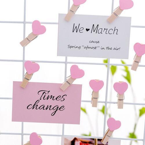 50 Pieces/lot) Kawaii Girls Room Wall Decoration Clip Photo Decorative Pink Love Wood Clip Memo Photo Folder