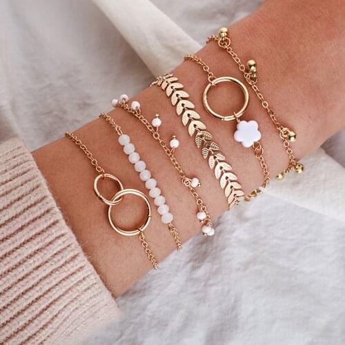 6pcs/sets Love Moon Bracelets For Women Bohemia Bead Bracelet Jewelry Accessories Layered Hand Chain Charm Bracelet Set