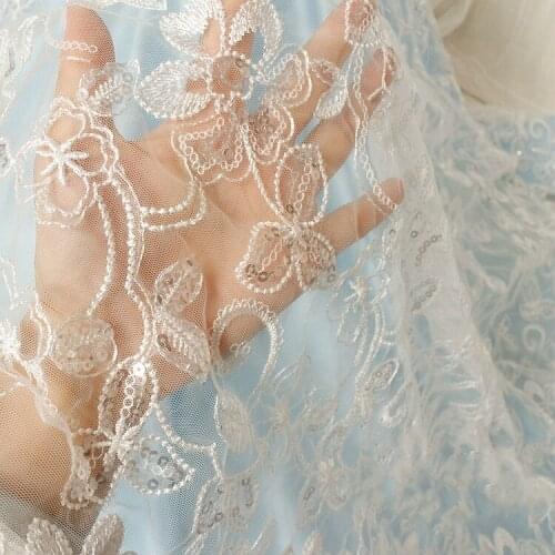White sequin embroidery lace fabric accessories Handmade DIY wedding dress clothing decorative fabric