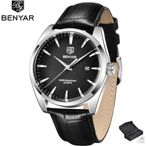 BENYAR 2021 New Mens Quartz Watch Business Fashion Chronograph Mens Watch Casual Sports Leather Leather Waterproof Mens Clock