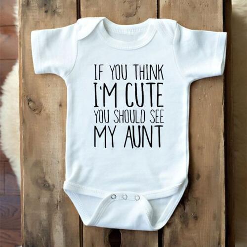 DERMSPE Newborn Boy Girl Short Sleeve Letter If You Think I'm Cute You Should See My Aunt Romper Outfits Baby Clothes