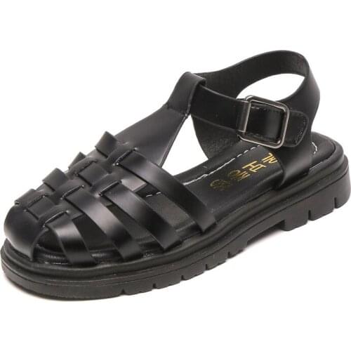 CUZULLAA Children Boys Weave Beach Sandals Summer Girls Gladiator Shoes Kids Unisex T-Strap Hook & Loop Sandals Size 27-37