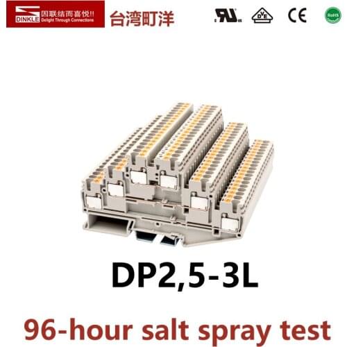 DINKLE DP2.5-3L Three Layer 3 channel Spring-cage Strip Wire Connection Electrical Connector Din Rail Terminal Block Phoenix