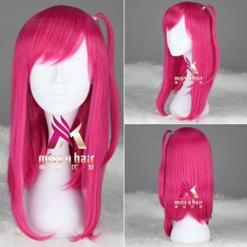 MAGI new Puella Moore Gala Red Synthetic Hair Cosplay pink Wig With A Chip Long Removable Ponytail + Wig Cap