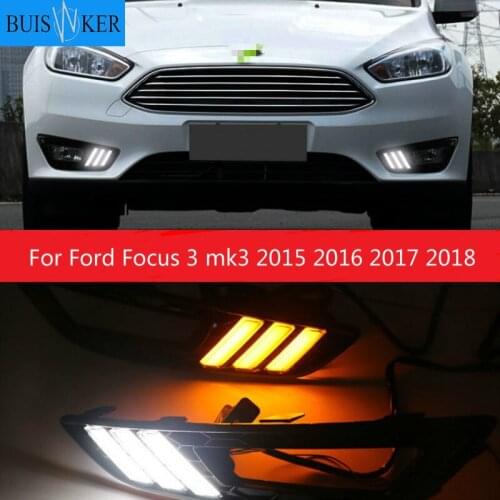 2PCS For Ford Focus 3 mk3 2015 2016 2017 2018 Turn signal and dimming style Relay 12V LED Car DRL daytime running light Fog lamp
