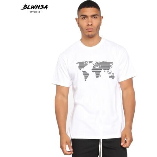 BLWHSA World Map Print T Shirt Men Casual Summer Short Sleeve Cool T-shirt Fashion Design World Map Printed Plus Size Clothing