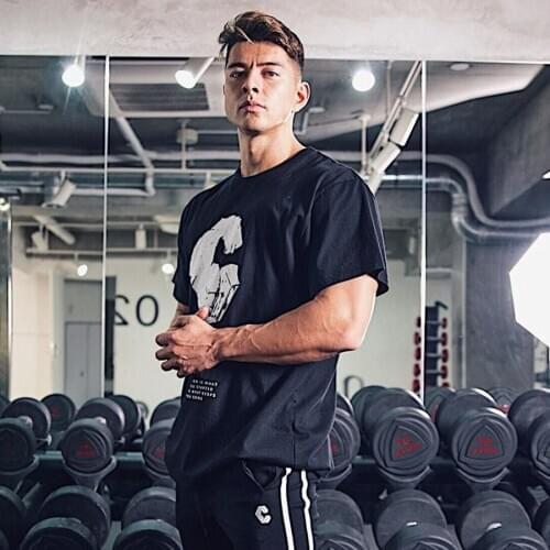 New Mens Casual Cotton Print T-shirt Summer Loose Short sleeve Tee Shirts Male Gyms Fitness Workout Black Tops Crossfit Clothing