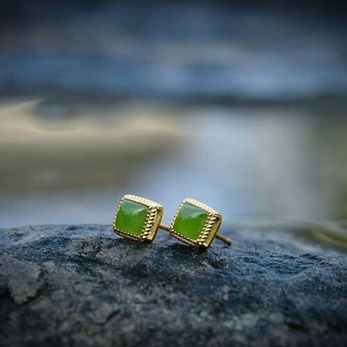 Natural Hetian Jasper geometric Square Earrings Chinese retro minority Bohemian elegant charm womens Christmas Halloween Gift