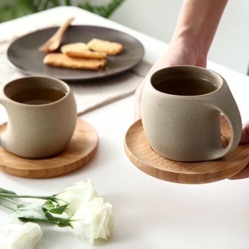 Japanese Style Personalized Ceramic Coffee Cup With Bamboo Saucer Home Breakfast Milk Coffee Mug Office Afternoon Tea Cups