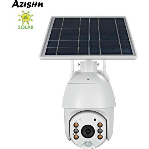 AZISHN Solar Power Panel 1080P PTZ WiFi IP Camera Two-way Audio Outdoor Waterproof 2MPHome Security Camera Wireless PIR Motion