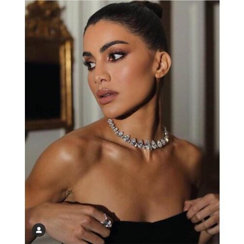 JaneKelly popular AAA cubic zirconia chain necklace ,Torque brass base with gold plating womens accessarioes