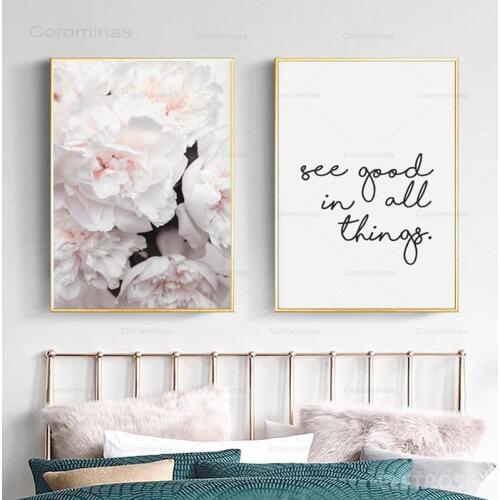 Scandinavian Style Peony Flower Canvas Print Large Wall Art Posters And Prints Quote Poster Flower Wall Pictures For Living Room