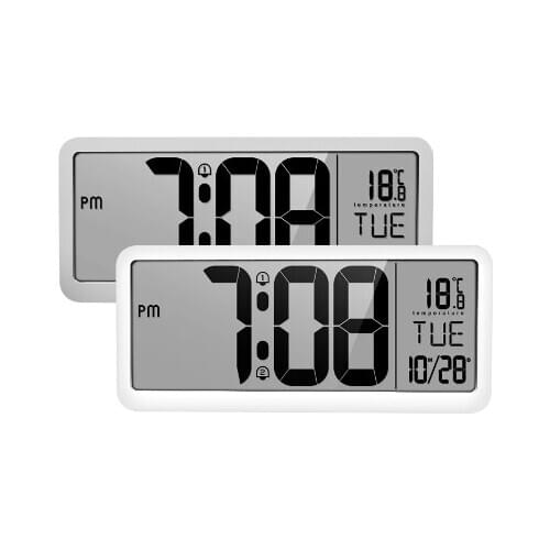 Square Wall Clock Series 14inch Large Digital Jumbo Alarm Clock LCD Display Multi-Functional Upscale Office Decor Desk Black