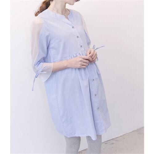 Sweet Strip Shirt Dress Maternity Dress Summer Fashion Clothes for Pregnant Women Pregnancy Clothing Outwear Blouses Dress